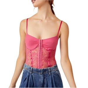NWT Free People‎ Rhythm Night Lace Thong Bodysuit Large L Raspberry Sorbet Sexy